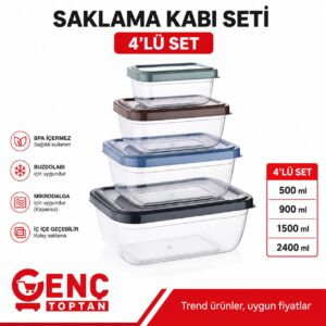 QS116 DİKDÖRTGEN SAKLAMA KABI 4 LÜ SET