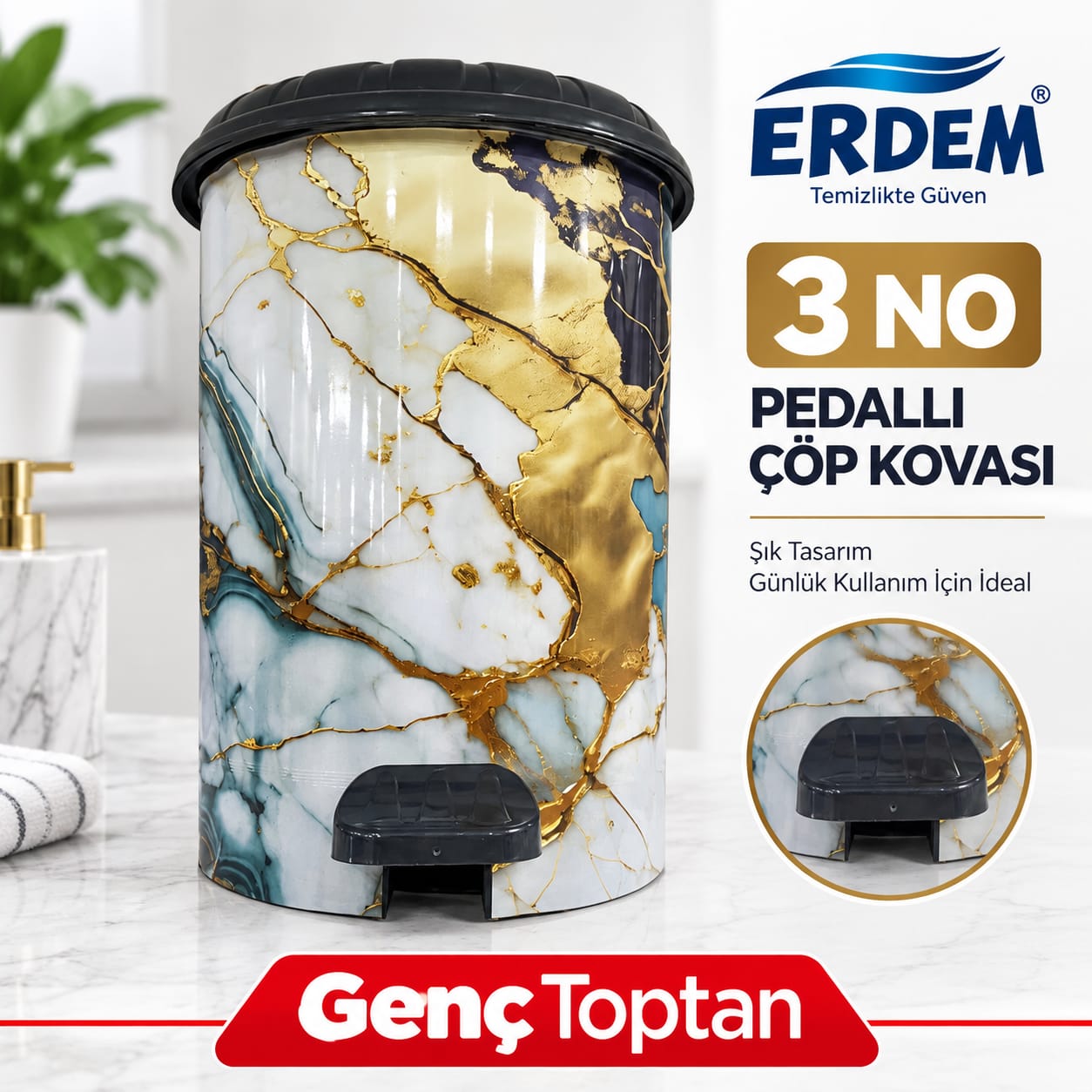 ERDEM MOLPAX 3 NO DESENLİ PEDALLI ÇÖP KOVASI