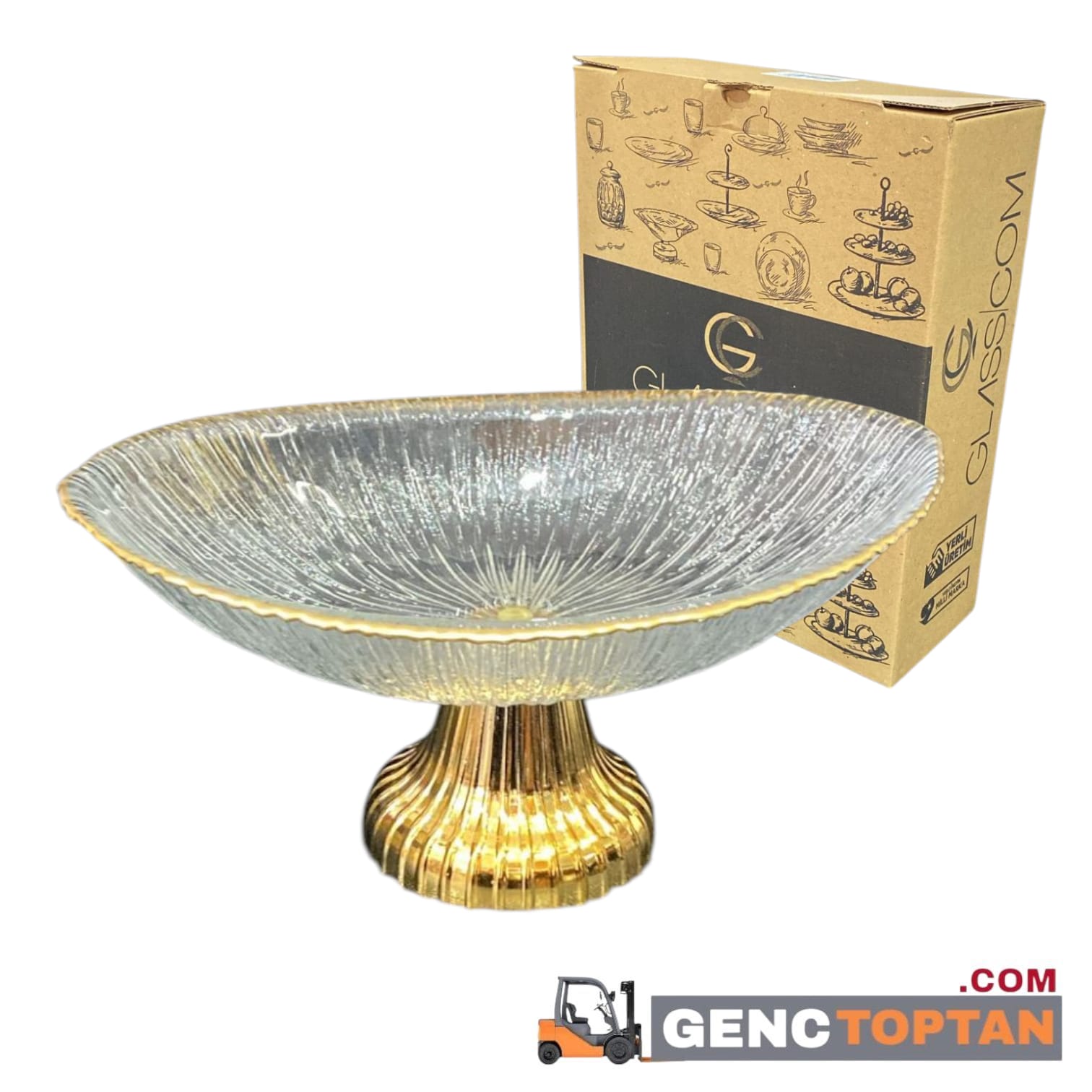 GLASSCOM 30 CM GONDOL MEYVELİK PLASTİK AYAK ŞEFFAF GOLD RIM